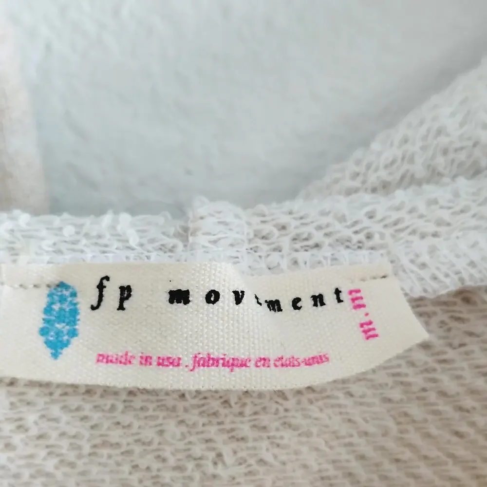 Free People Movement Medium Beige Crop Hoodie Sweatshirt Dynamite Embroidery NEW